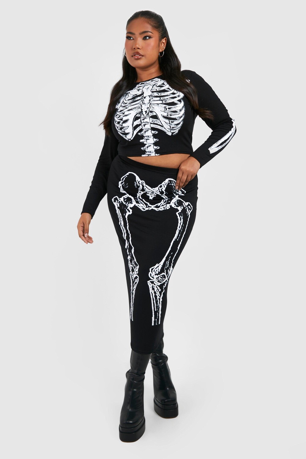 

Коордовая юбка из скелета plus halloween midaxi Boohoo, черный