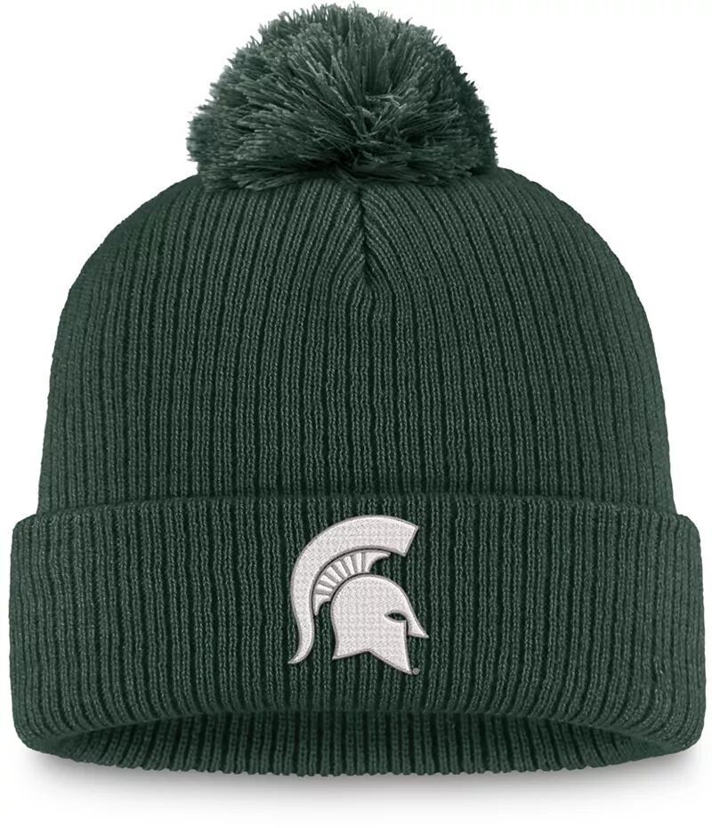 Зеленая вязаная шапка Top of the World Michigan State Spartans с манжетами и помпонами