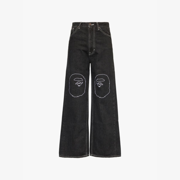 

Джинсы широкого кроя с вышитой головой обезьяны A Bathing Ape, черный
