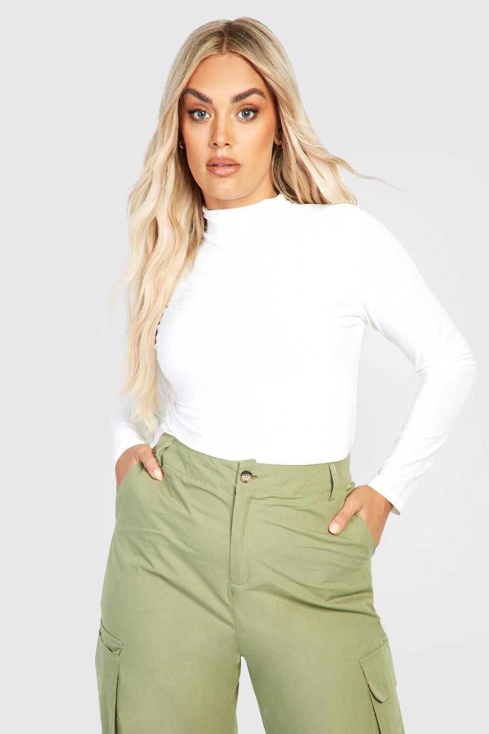 

Двухслойное облегающее боди плюс Boohoo, слоновая кость