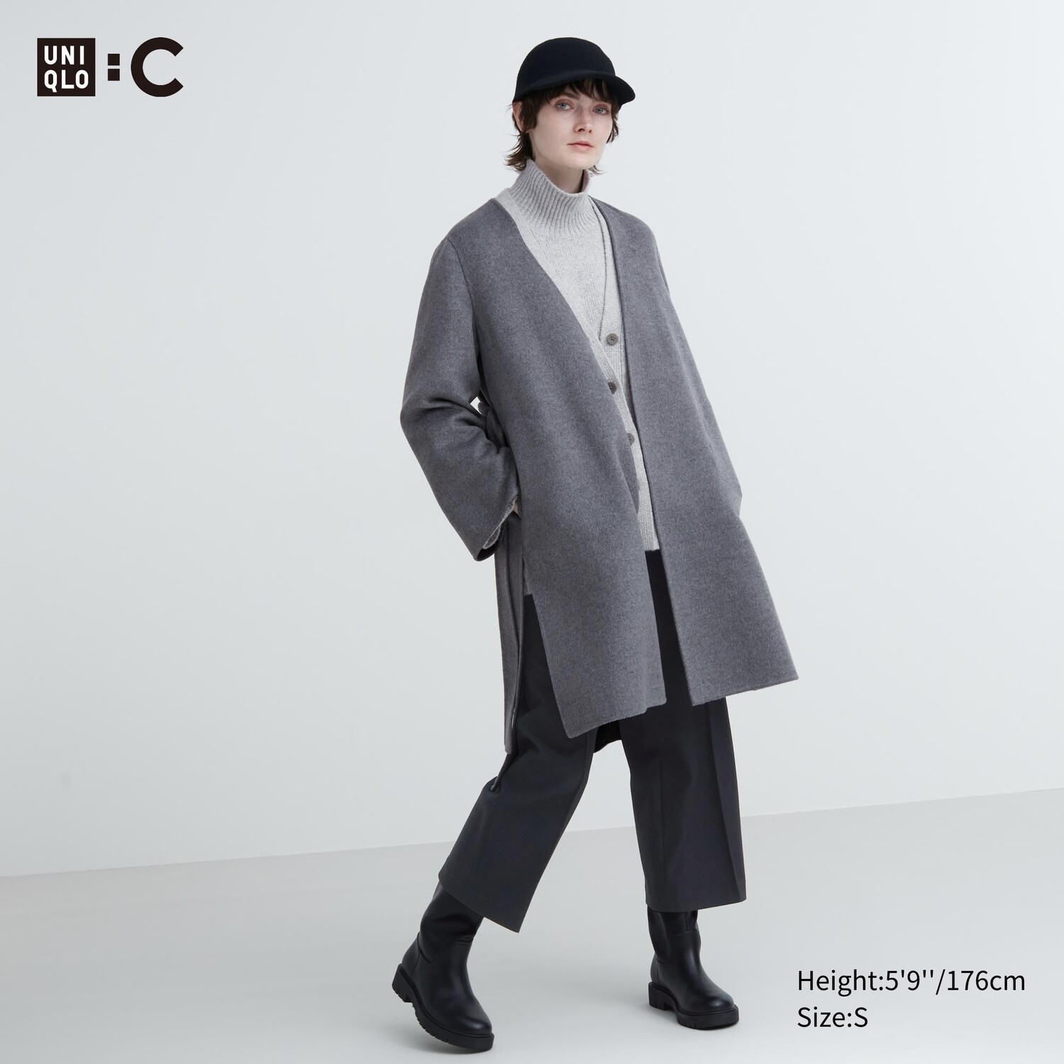 

Пальто с двойным запахом Uniqlo, серый