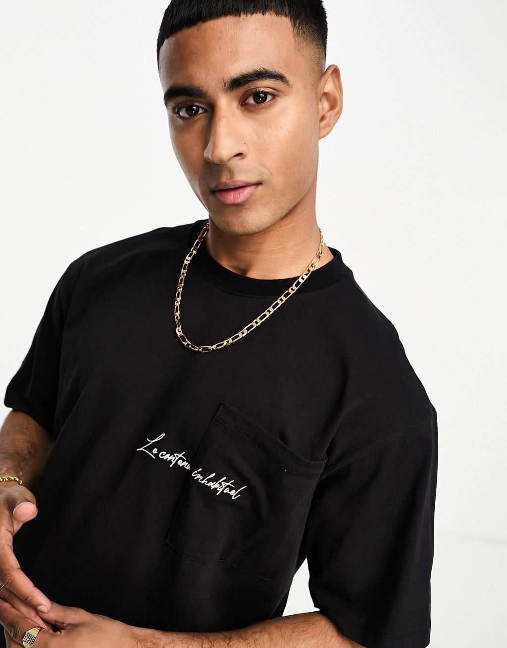 

Черная футболка с принтом Pull&Bear, Черный