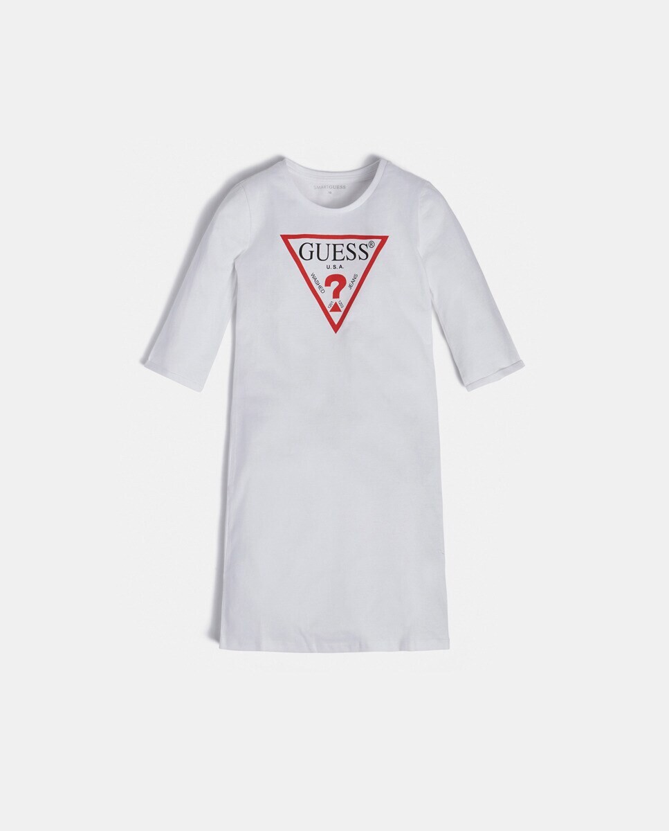 

Белое платье для девочки с треугольным логотипом Guess, белый