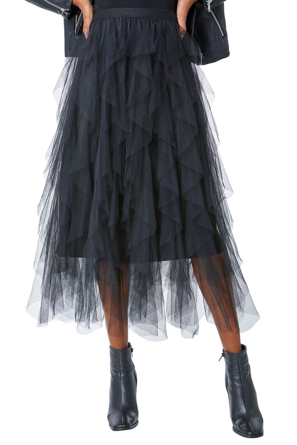 Многослойная юбка из эластичной сетки Roman, черный многослойная юбка balmain