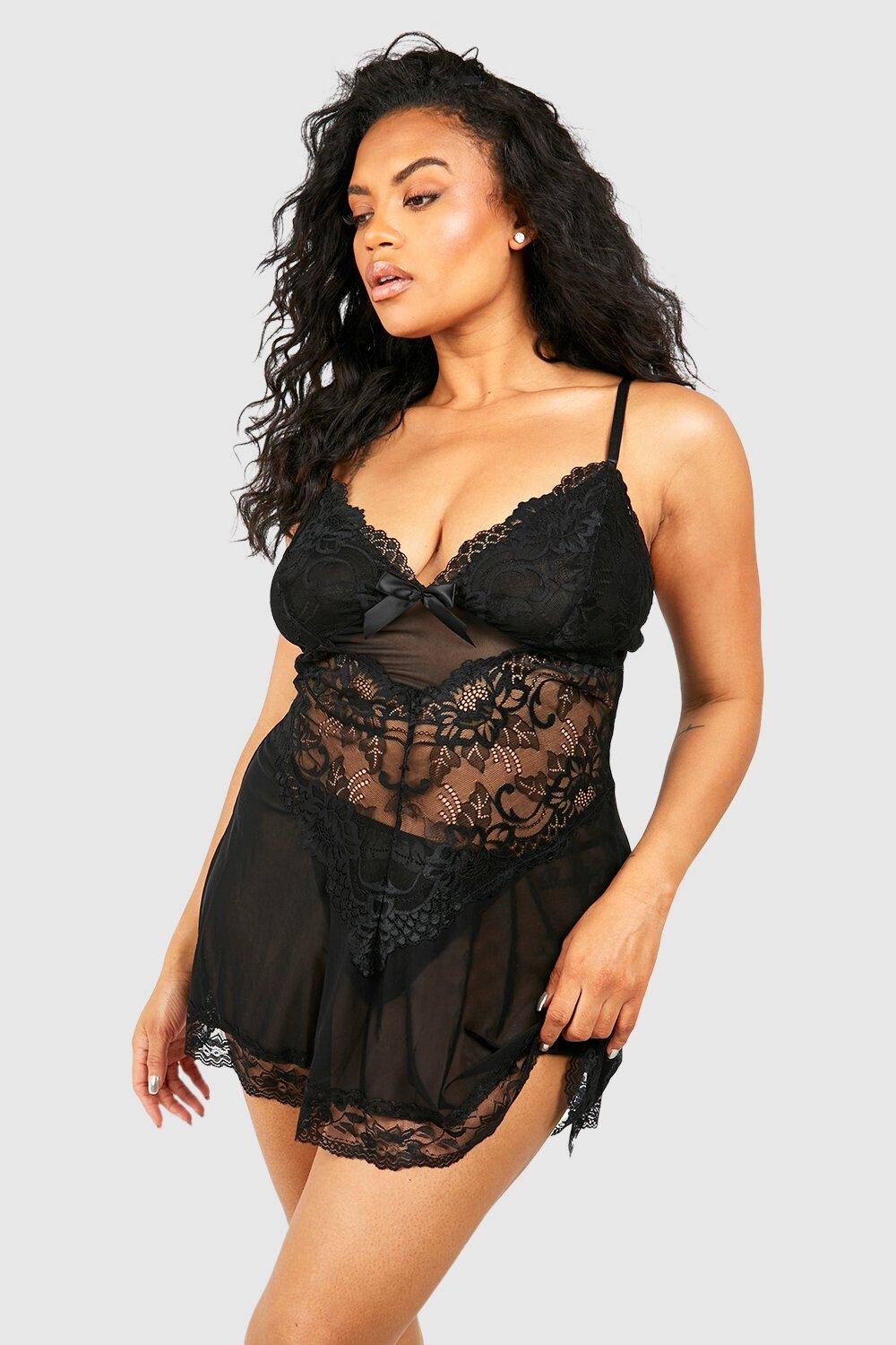 

Babydoll плюс с кружевом и сеткой на бретелях boohoo, черный