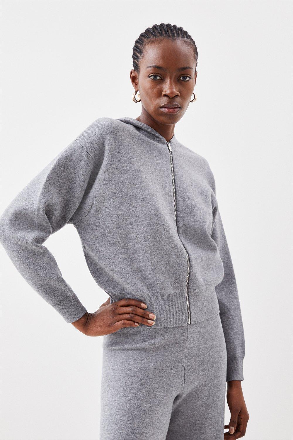 

Компактная толстовка Smart Hoodie с эффектом шерсти на молнии Karen Millen, серый