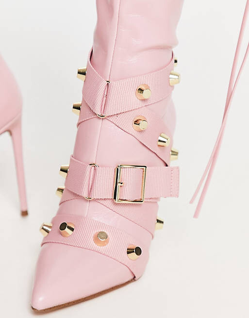 Розовые ботильоны на каблуке с заклепками Steve Madden Finkle