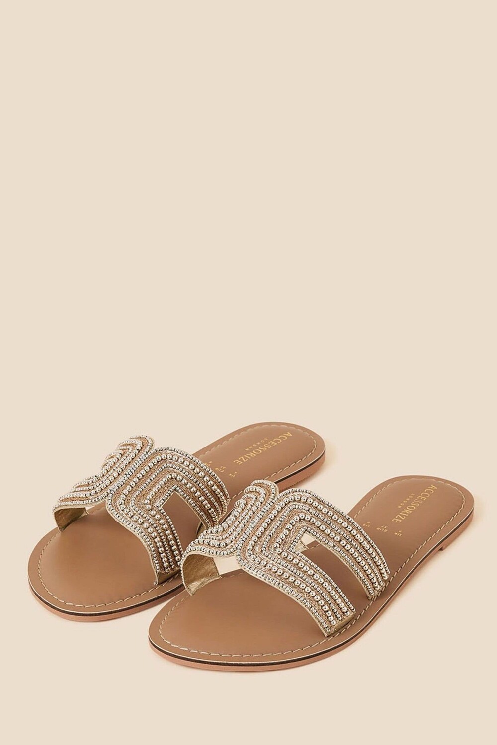 

Золотые шлепанцы украшенные бисером Accessorize, желтый