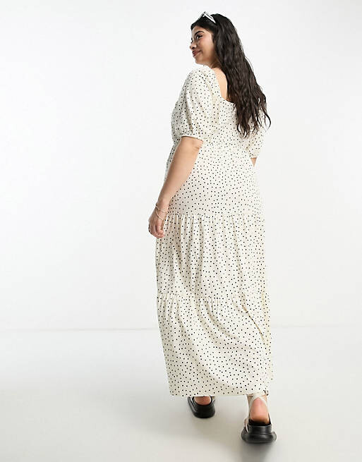 

Белое ярусное платье миди с короткими рукавами и запахом ASOS DESIGN Curve