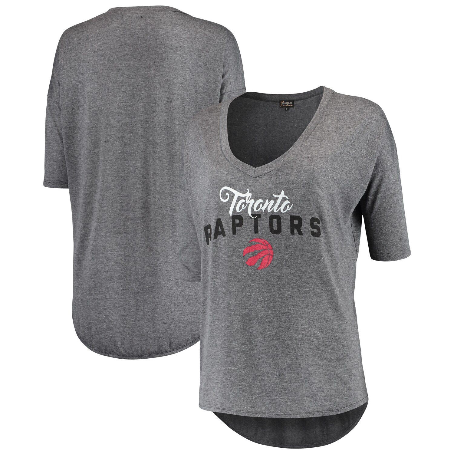 

Женская серая футболка Toronto Raptors с глубоким v-образным вырезом и полурукавами Tri-Blend, Серый