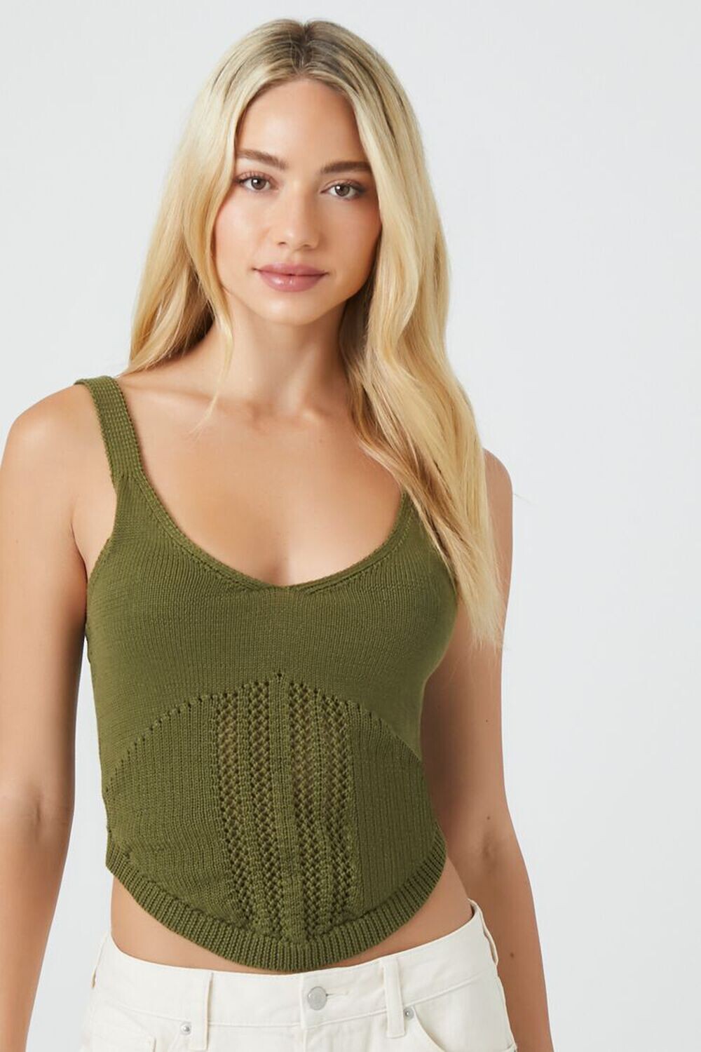 

Свитер-майка крючком Forever 21, оливковый, Зеленый