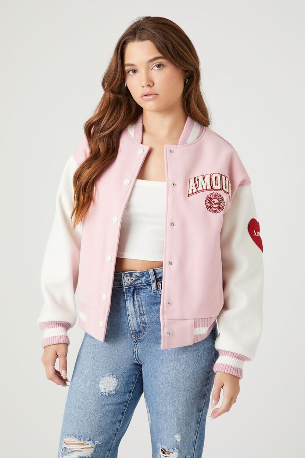 

Университетская куртка Paris Letterman Forever 21, розовый
