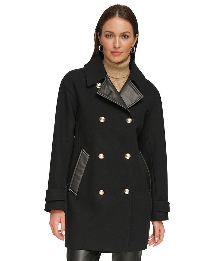 

Женское двубортное пальто из смесовой шерсти DKNY, черный