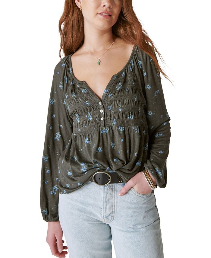 

Женский присборенный топ с длинными рукавами и цветочным принтом Lucky Brand, черный