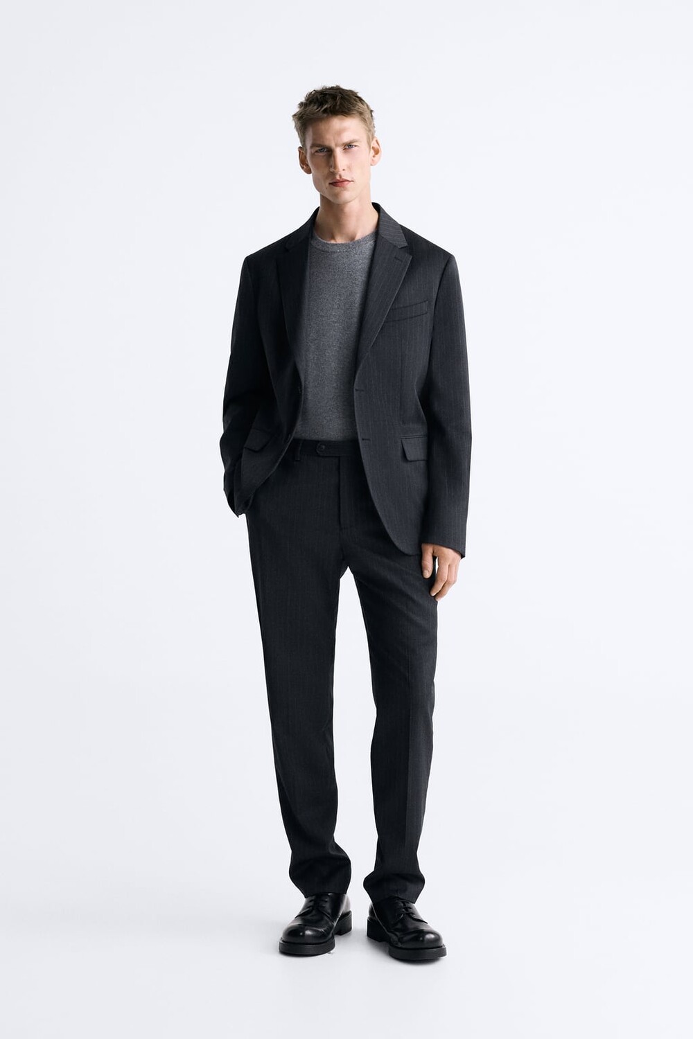 

Костный пиджак из 100% шерсти в полоску ZARA, серый