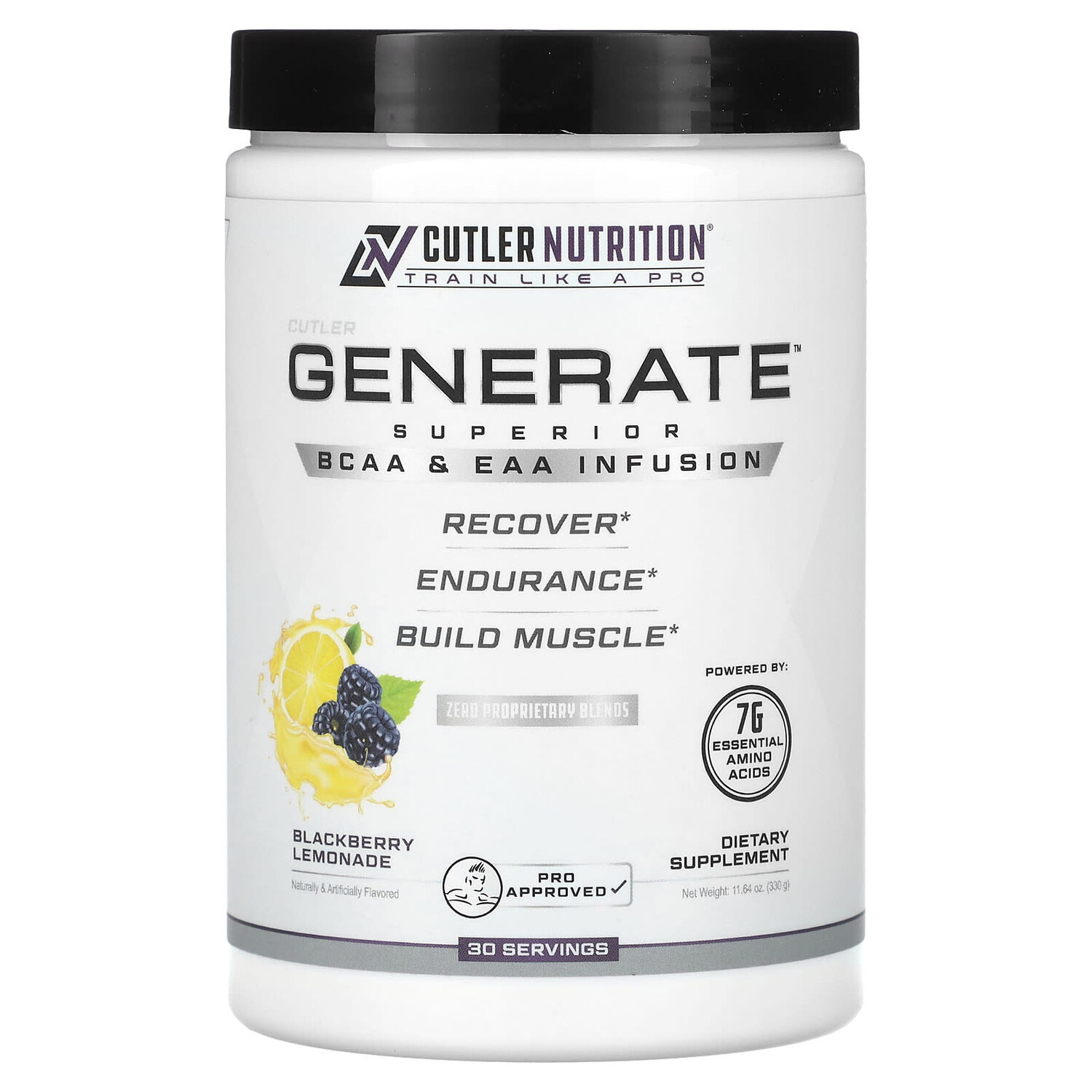 

Generate, превосходный настой BCAA и EAA, ежевичный лимонад, 330 г (11,64 унции), Cutler Nutrition
