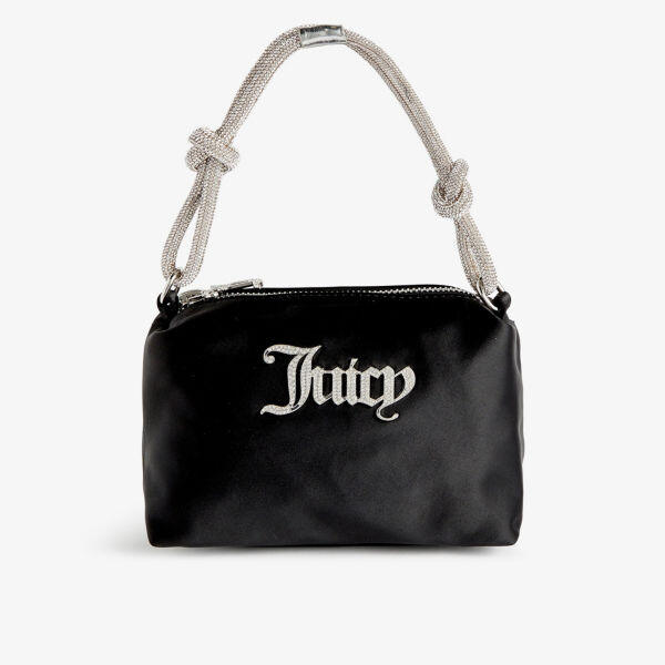 

Фирменная шелковая сумка с верхней ручкой, украшенная кристаллами Juicy Couture, черный