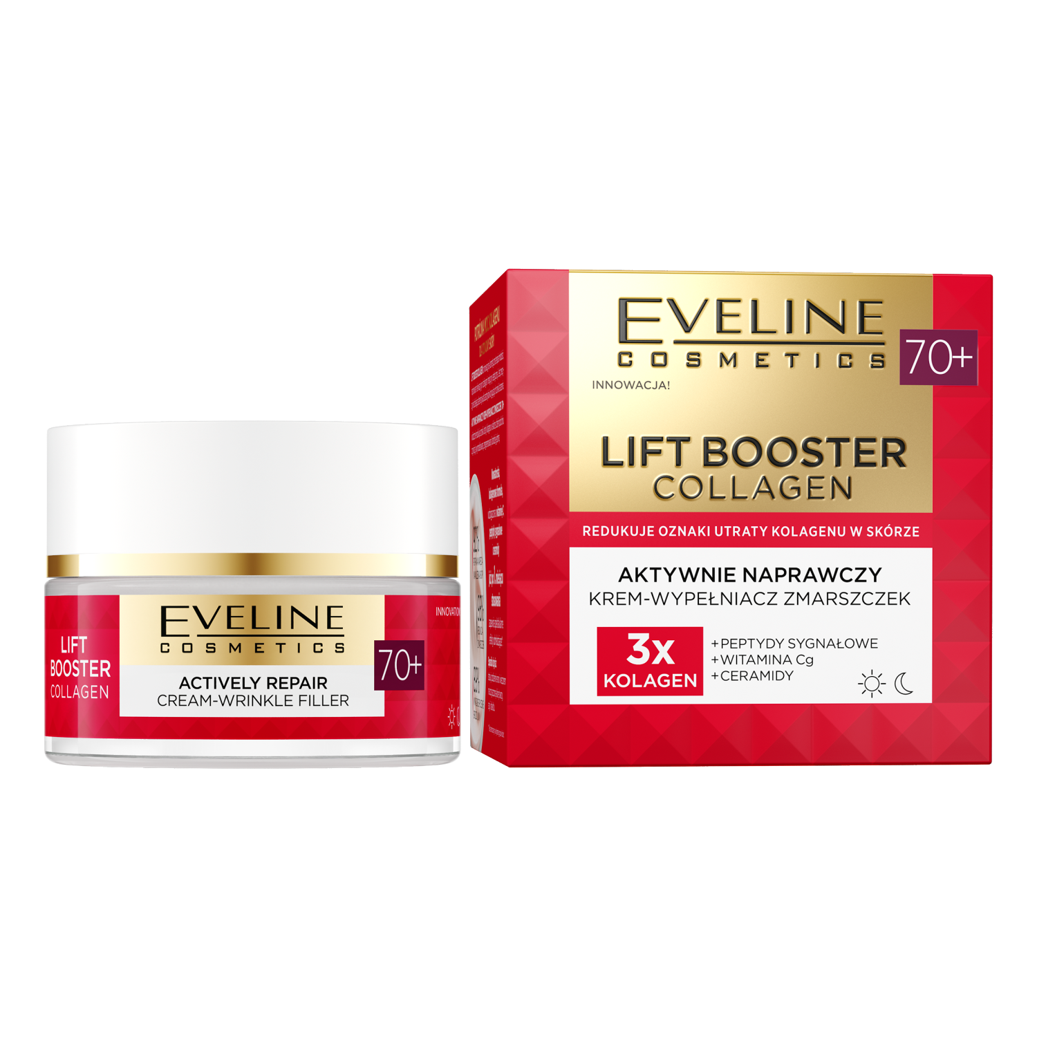 цена Активно восстанавливающий крем-филлер против морщин для лица 70+ Eveline Cosmetics Lift Booster Collagen, 50 мл