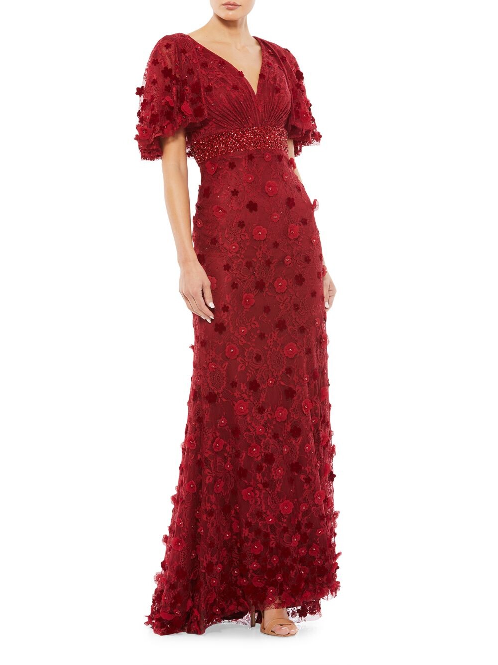 

Платье с V-образным вырезом и цветочным декором Mac Duggal, бордовый, Красный