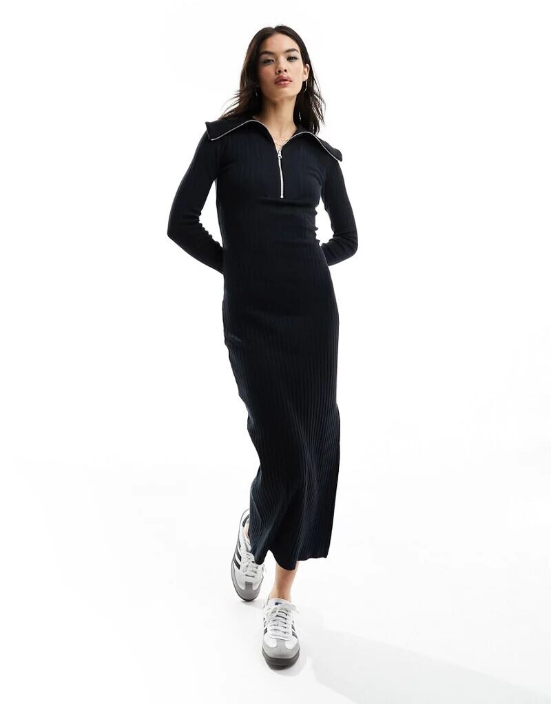 

Черное платье миди с длинными рукавами и молнией Miss Selfridge
