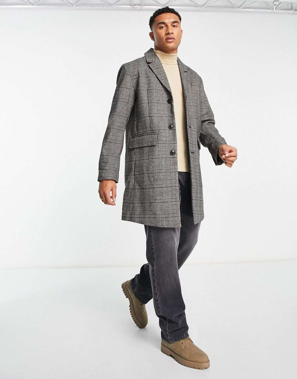 

Коричневое пальто в клетку Ben Sherman, Коричневый