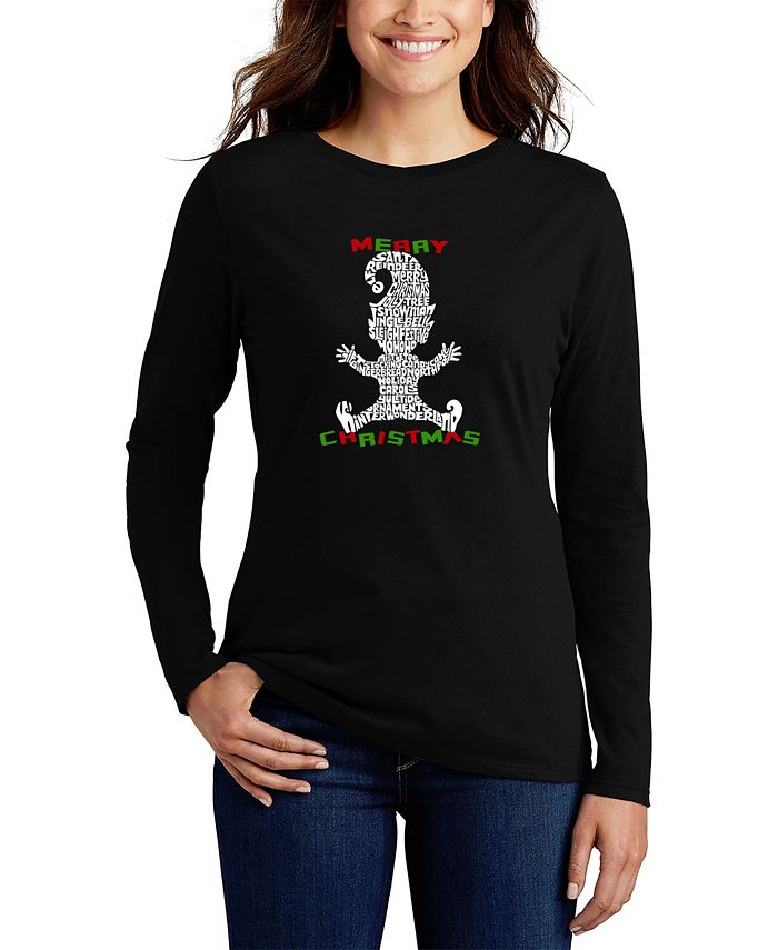 Женская футболка с длинным рукавом «Рождественский эльф» Word Art LA Pop Art, черный