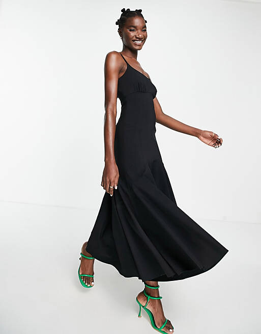 

Черное платье макси на бретельках с фиштейлом Topshop