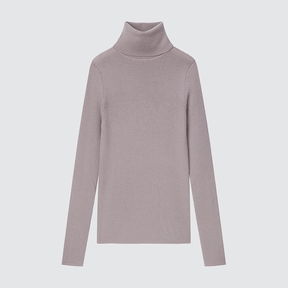 

Свитер Uniqlo камвольный в рубчик с двумя лацканами из мериносовой шерсти, темно-бежевый