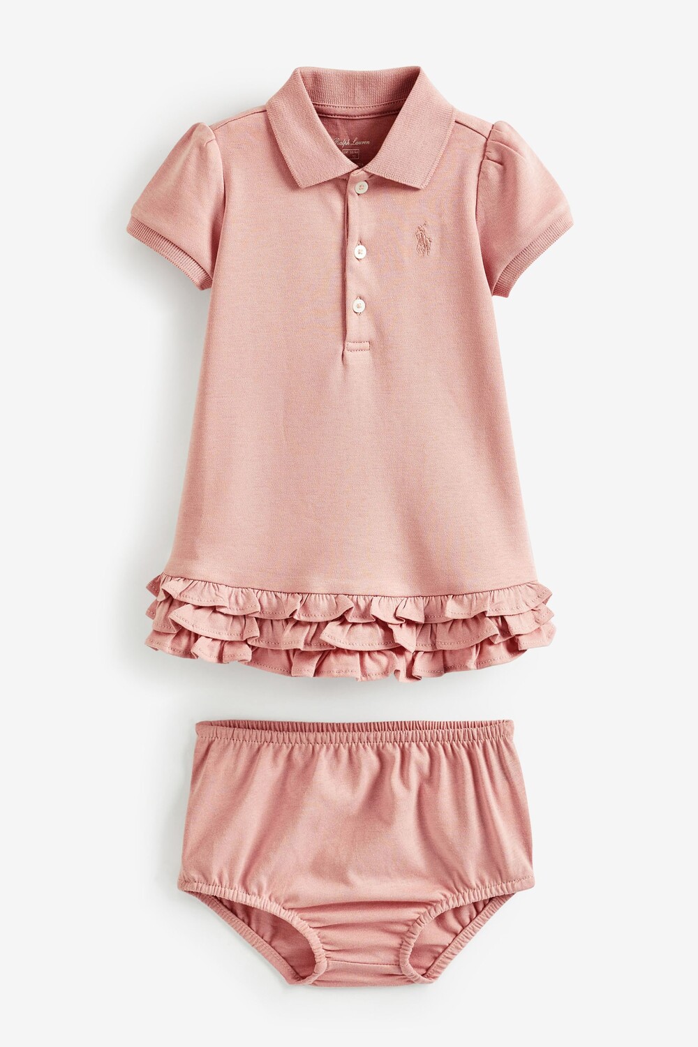 

Розовый детский комплект с платьем-поло с рюшами Polo Ralph Lauren, розовый