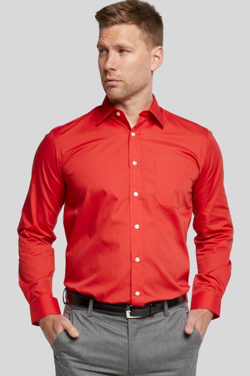 Красная классическая рубашка с длинным рукавом и легким уходом Double TWO, красный