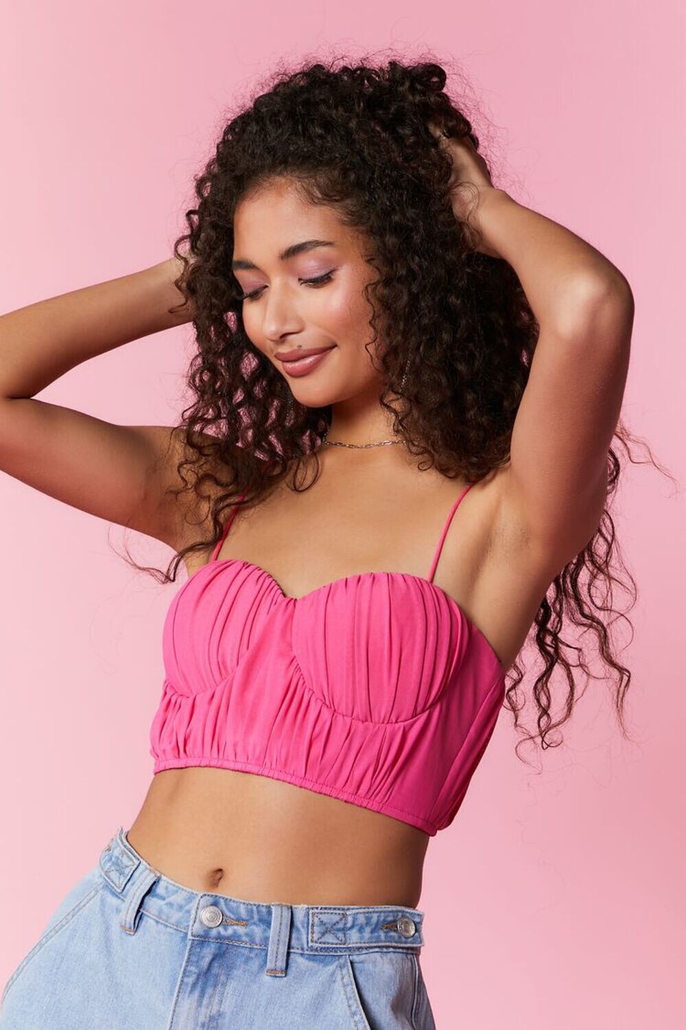 

Укороченное бюстье на майке со сборками Forever 21, розовый