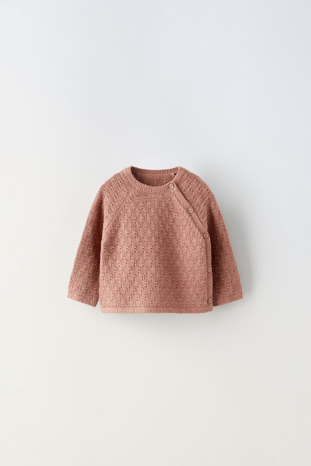 Трикотажный свитер с текстурной трикотажей ZARA, розовый трикотажный свитер с тканой отделкой zara бежево розовый