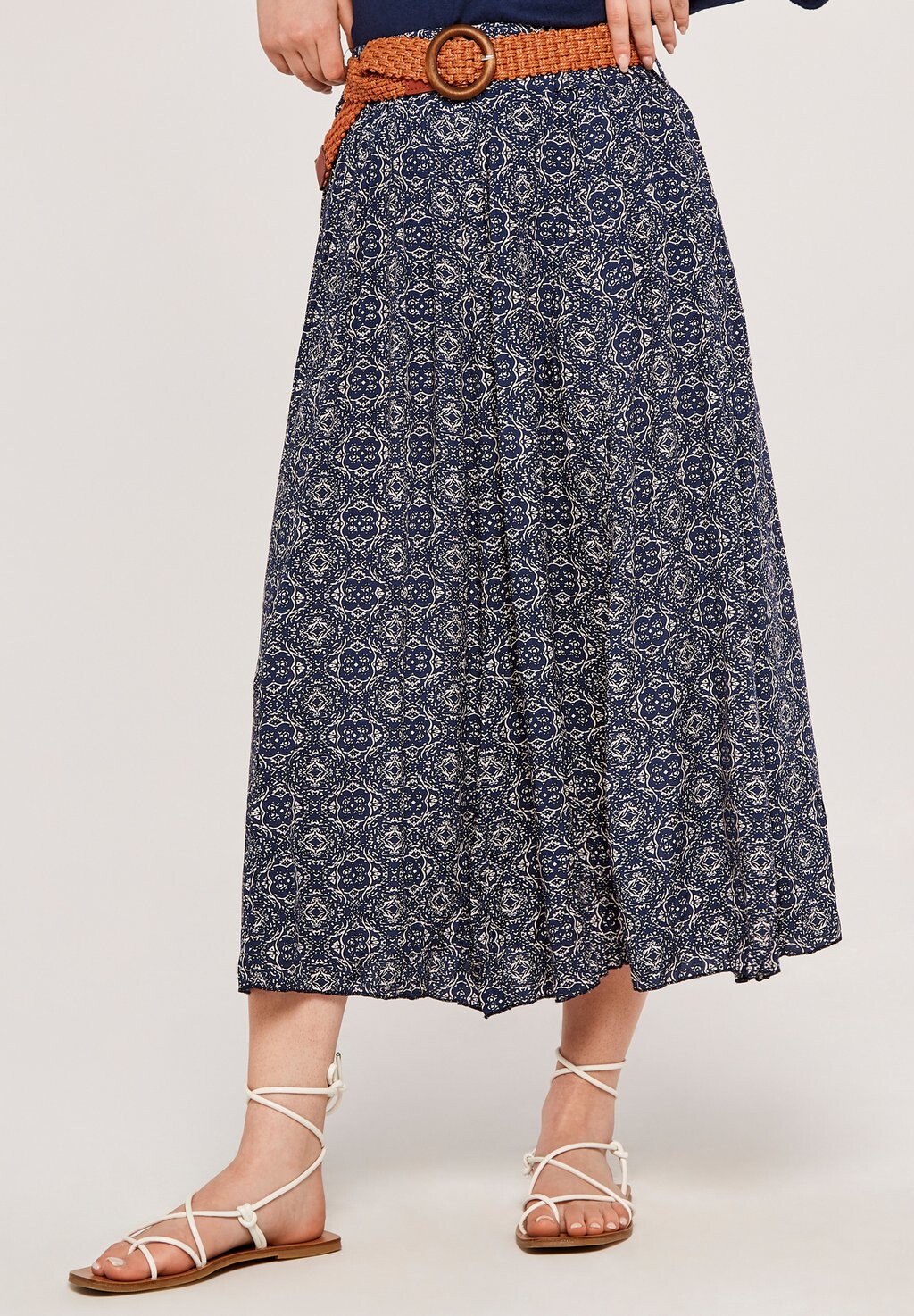 

Юбка плиссе BELTED MOSAIC Apricot, цвет navy