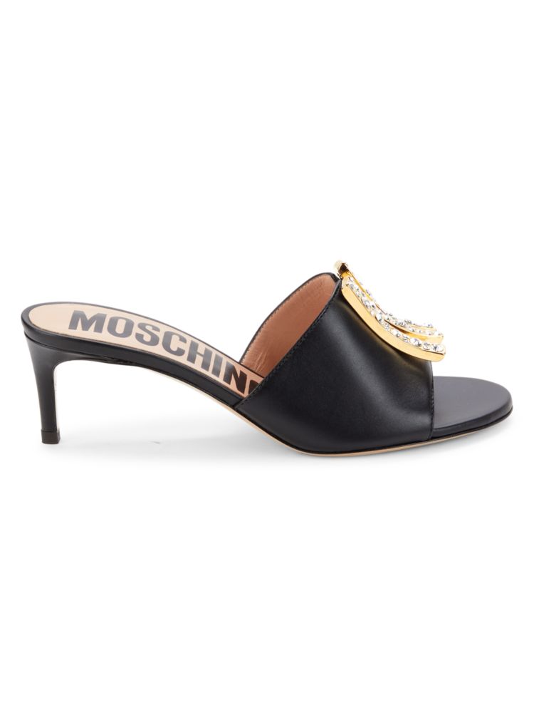 Кожаные сандалии с декорированным логотипом Moschino Couture!, черный
