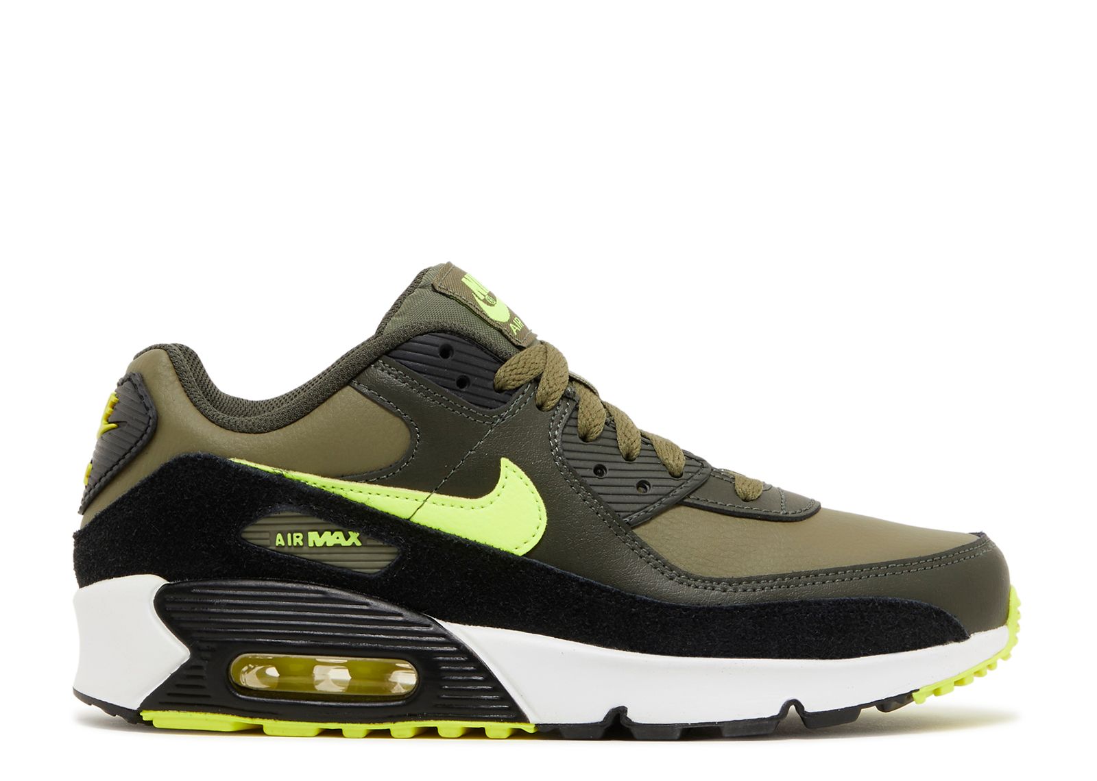 

Кроссовки Nike Air Max 90 Leather Gs 'Medium Olive Volt', зеленый