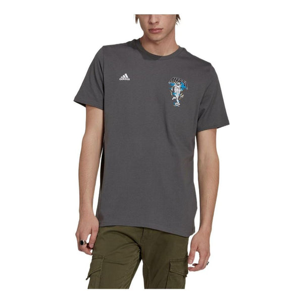 Футболка Men's adidas Soccer/Football Printing Brand Logo Solid Color Round Neck Short Sleeve Dark Grey T-Shirt, мультиколор