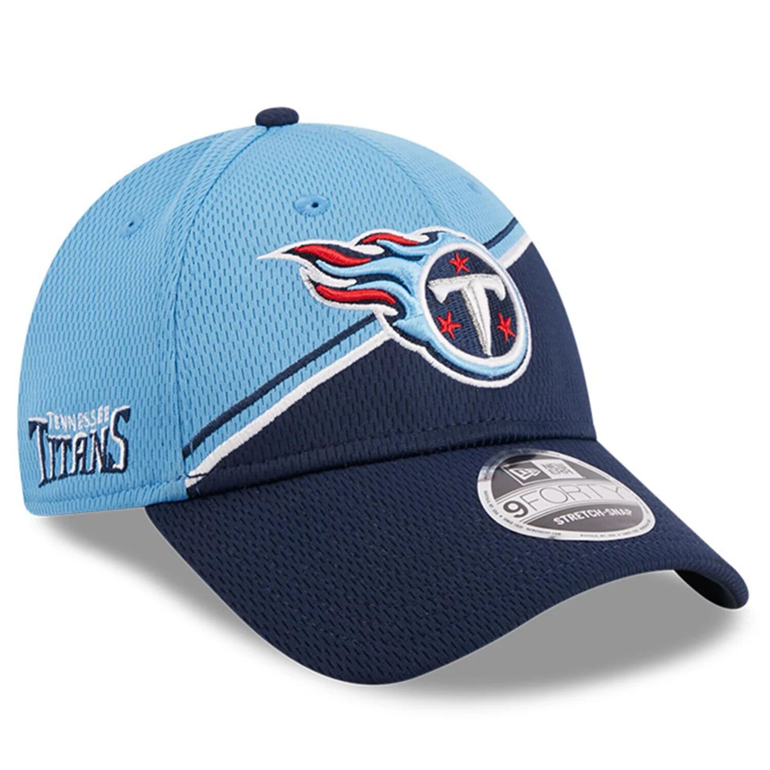 

Мужская регулируемая кепка New Era светло-синяя/темно-синяя Tennessee Titans 2023 Sideline 9FORTY
