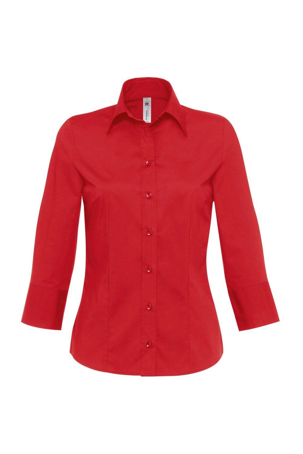 Рубашка из поплина Milano с 3 и 4 рукавами в корпоративном стиле B&C, красный