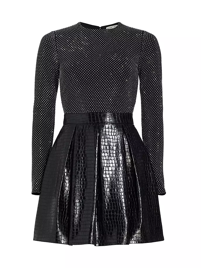 цена Мини-платье Chara из искусственной кожи с тиснением под крокодила Alice + Olivia, черный