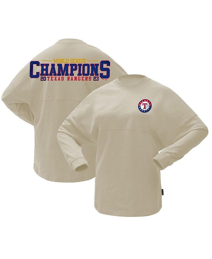 

Женская кремовая футболка с длинным рукавом Texas Rangers 2023 World Series Champions Sparkle Spirit Jersey, слоновая кость/кремовый