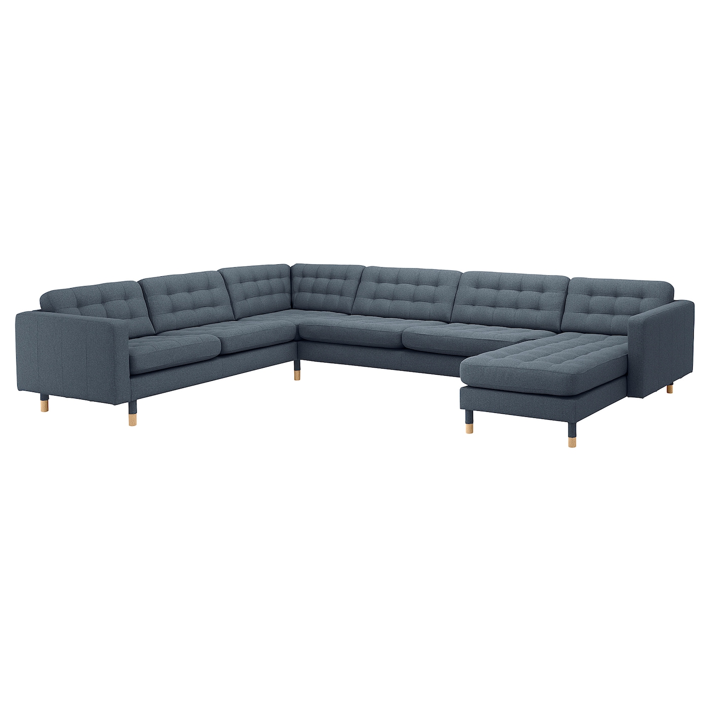 ЛАНДСКРОНА 6-местный угловой диван с диваном/Гуннаред синий/дерево LANDSKRONA IKEA