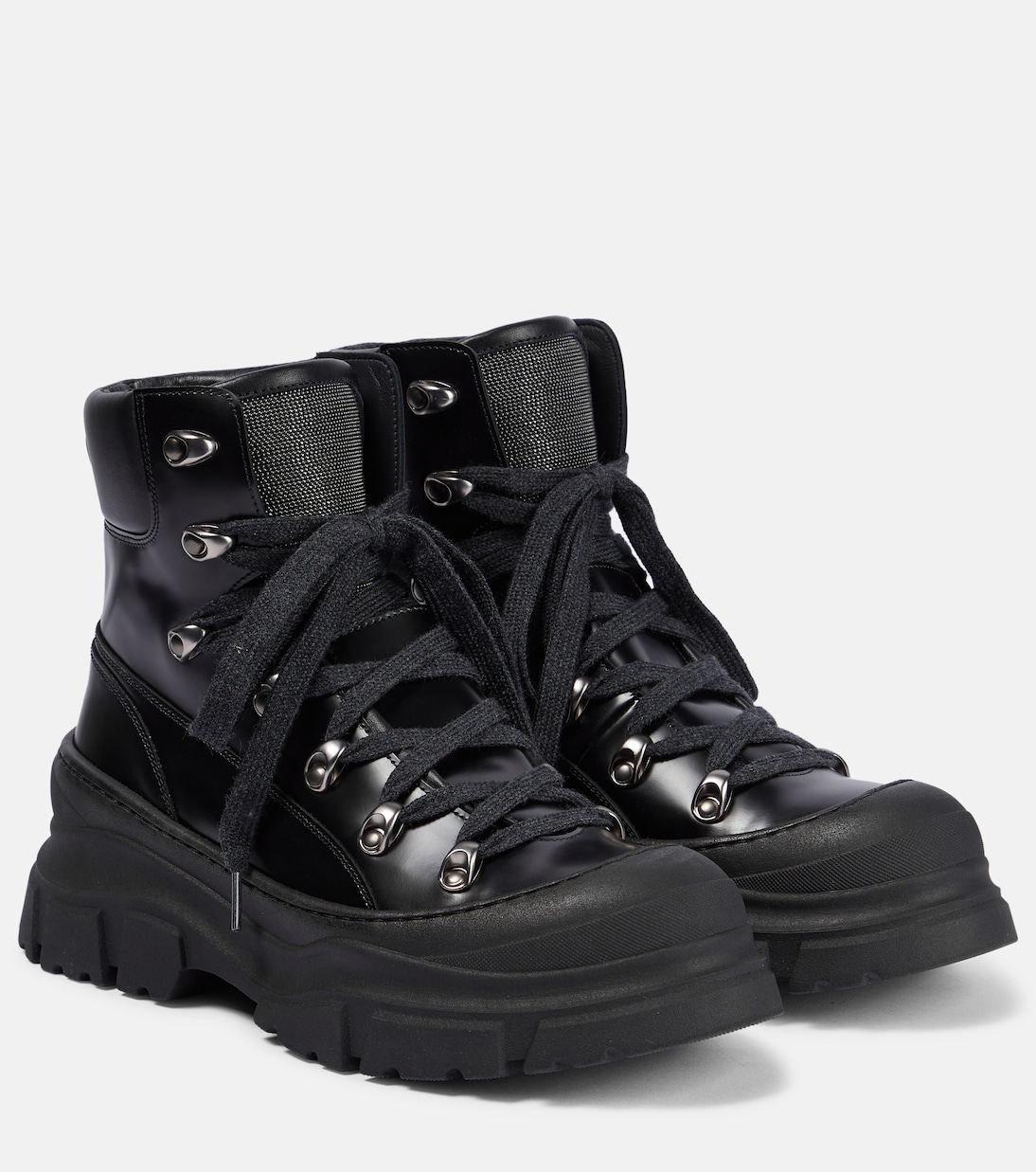Кожаные армейские ботинки Brunello Cucinelli, черный женские кожаные ботинки из норки с микрокамнями brunello cucinelli
