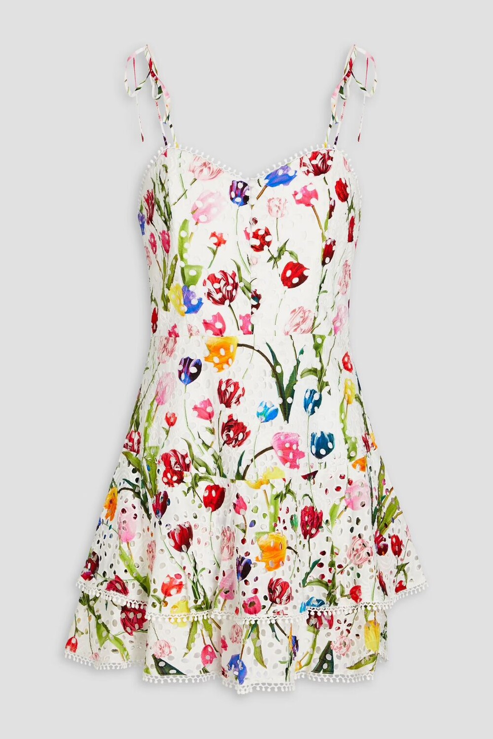 

Платье мини из хлопка с цветочным принтом Kiss My Tulips Alice + Olivia, белый