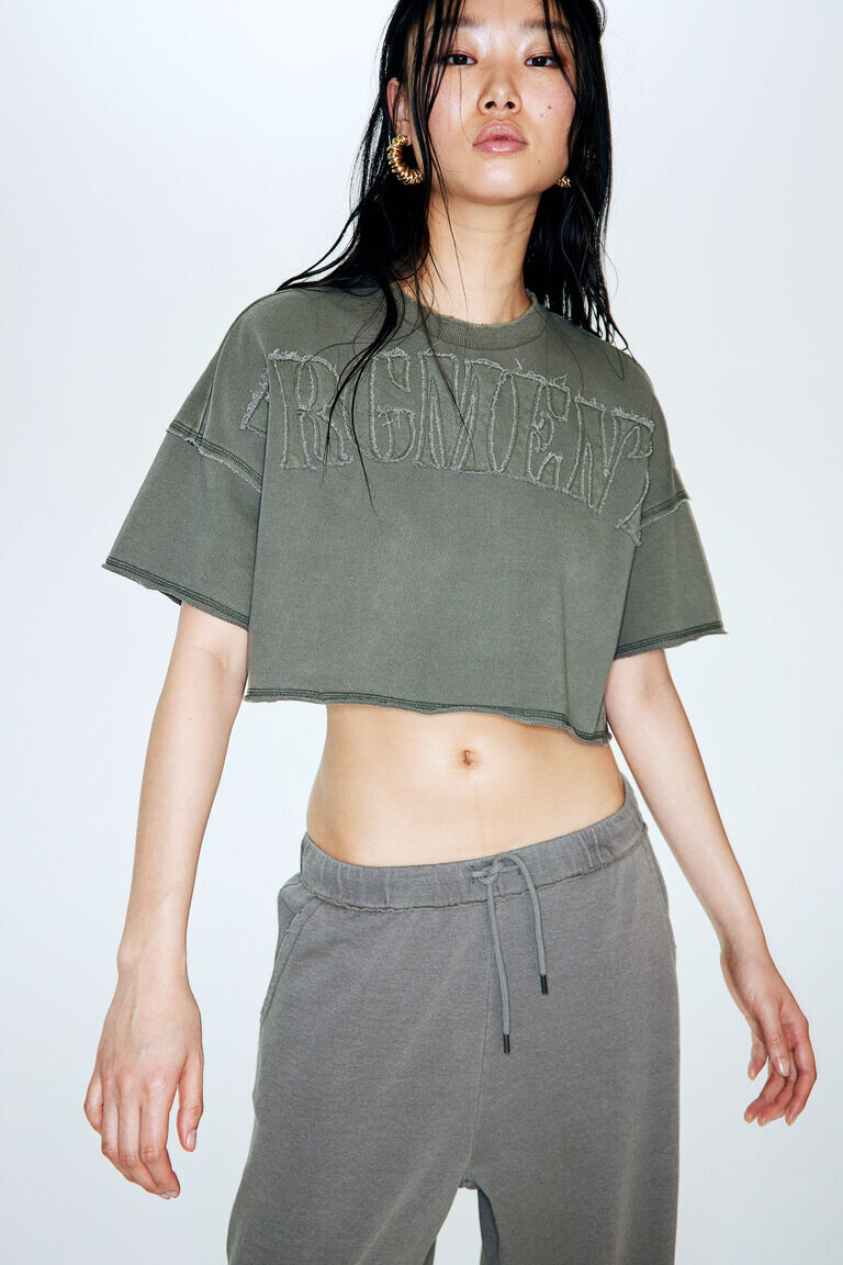 

Укороченная футболка с мотивом H&M, хаки
