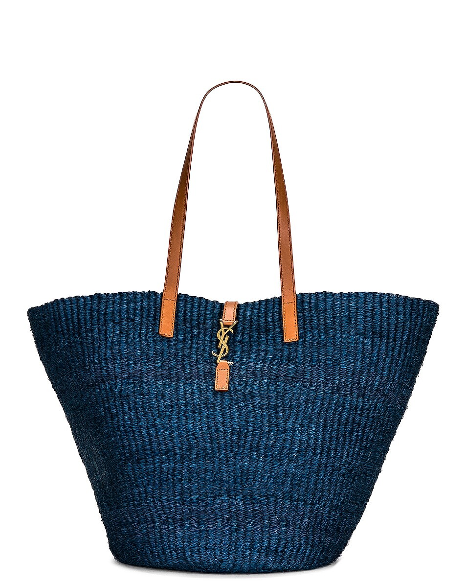 

Сумка-тоут Saint Laurent Medium Panier Raffia, цвет Blue Orchid & Brick