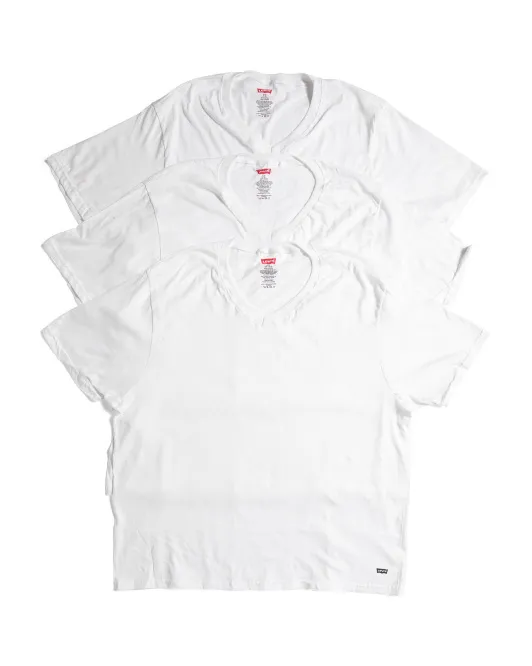 

3 пары футболок с V-образным вырезом Levis, белый