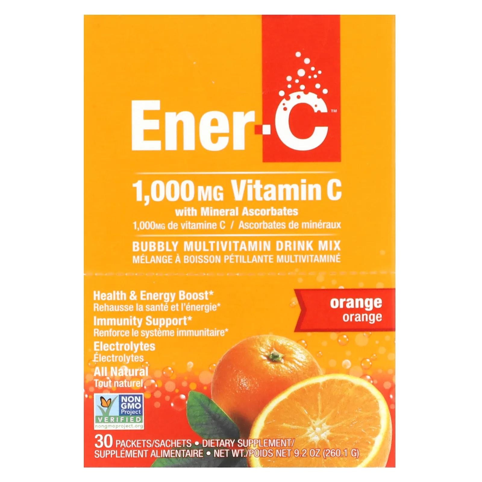 Ener-C Витамин C шипучий растворимый порошок для напитка со вкусом апельсина 30 пакетиков 9,2 унции (260,1 г) mrm шипучий витамин c со вкусом лимона и киви 1000 мг 30 пакетиков 6 г 0 21 унции каждый