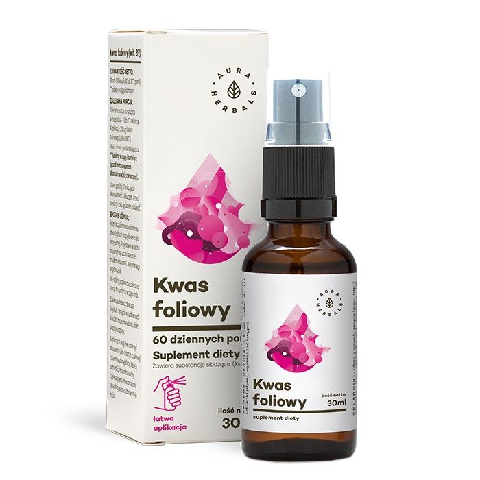 Спрей с фолиевой кислотой Aura Herbals Kwas Foliowy (Witamina B9) 250 mg Aerozol, 30 мл фолиевая кислота нэйчес баунти 400 мкг 100 шт таблетки