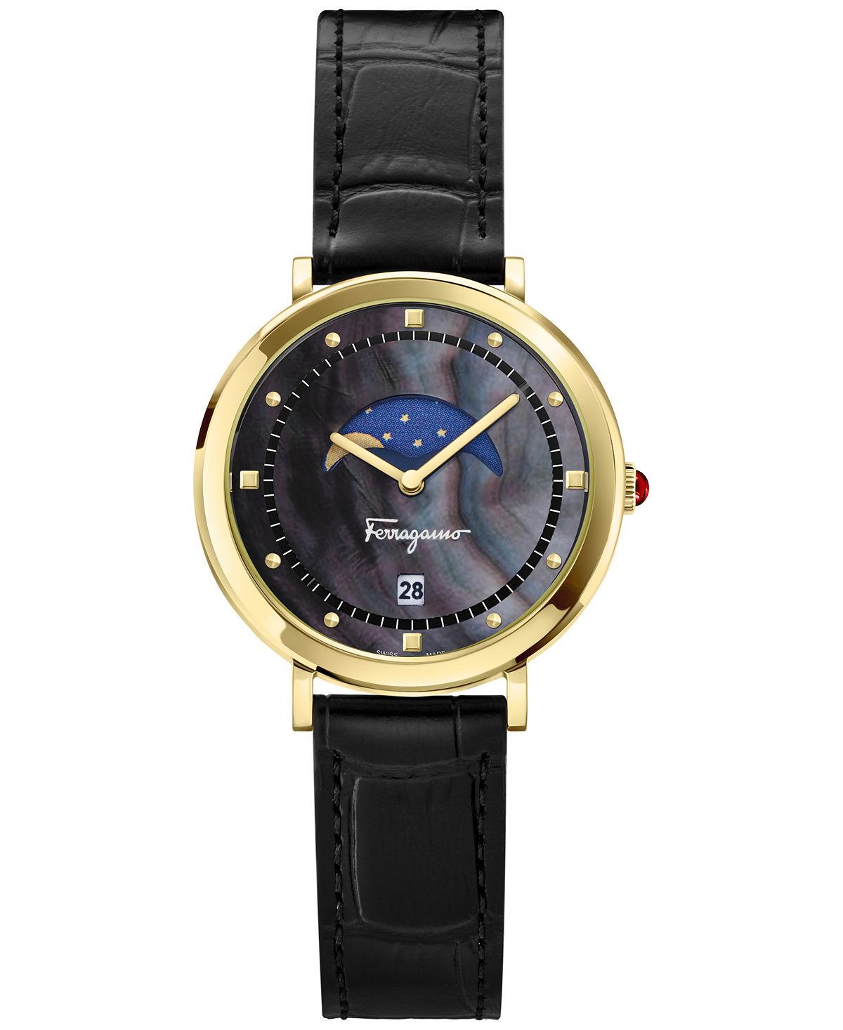 

Женские швейцарские часы Logomania Moon Phase, черный кожаный ремешок, 36 мм Salvatore Ferragamo