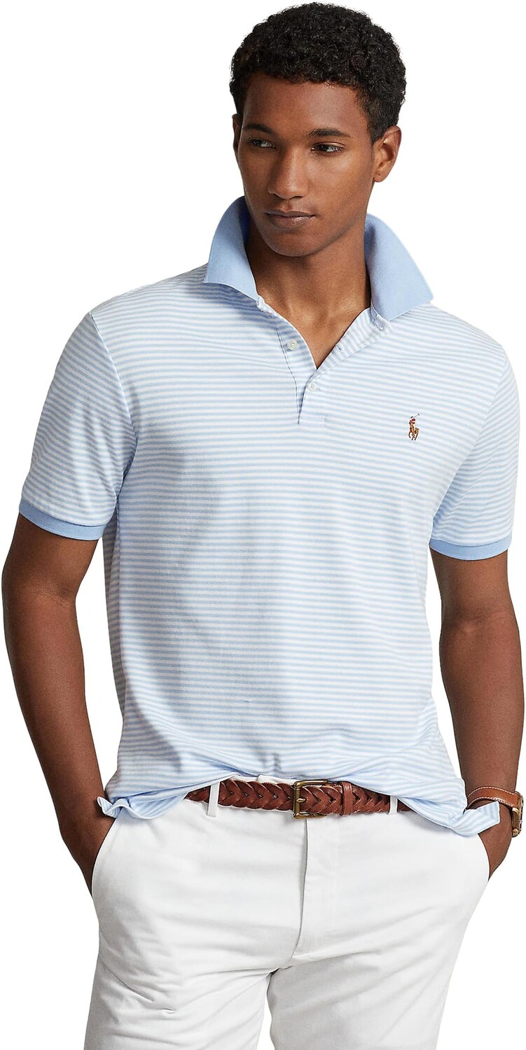 

Рубашка-поло Classic Fit Striped Soft Cotton Polo Shirt Polo Ralph Lauren, цвет Blue Bell/ White